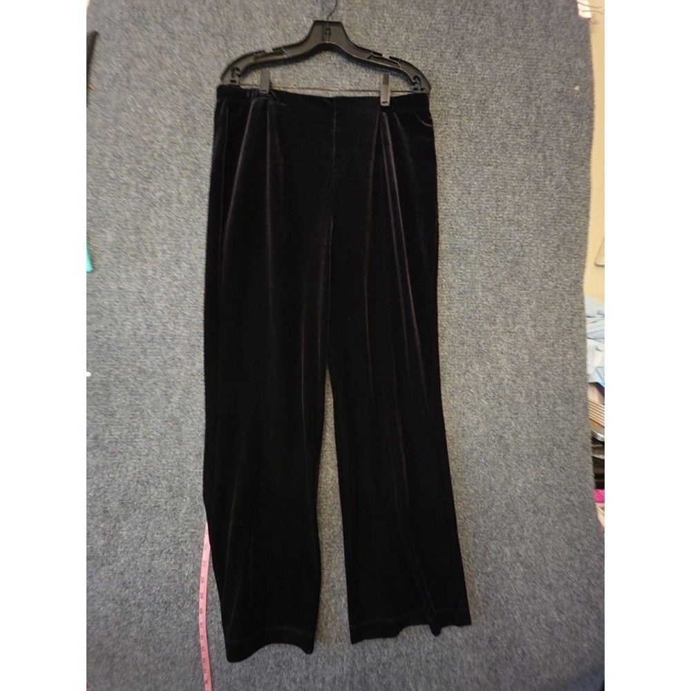 Chico's Dress Pants Womens 2R Black Velvet Wide Leg Pull On Travelers Shaping